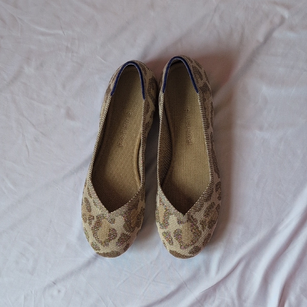 Rothy's Tan and Brown Leopard Print Flats